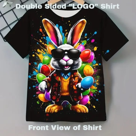 Easter "Cool Rabbit" DOUBLE SIDED LOGO Youth-Short Sleeve T-shirt Youth  NEW! - Picture 2 of 5